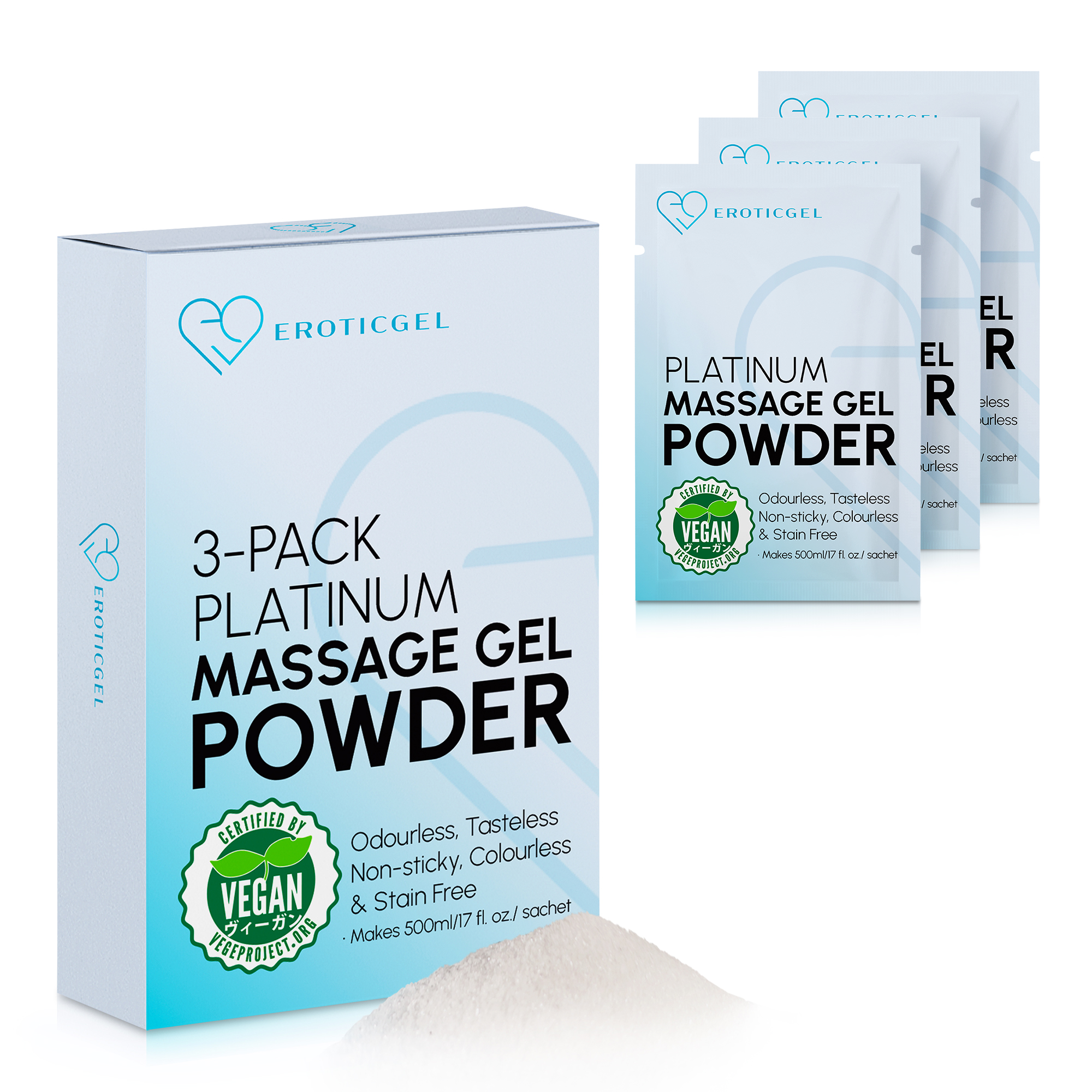 EROTICGEL «Platinum Massage Gel Powder» Travel Pack, japanisches Massagegel-Pulver aus natürlichen Inhaltsstoffen, 3x5g (2)